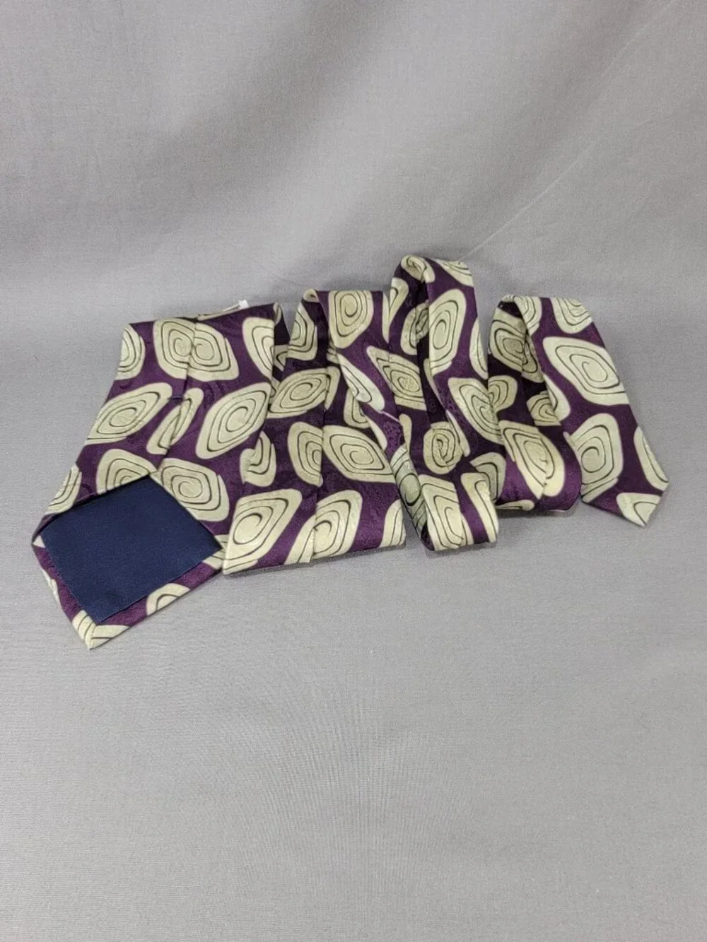 Vtg Roots Silk Necktie Tie Mens Burgundy Gray Abstract Print Hand Made
